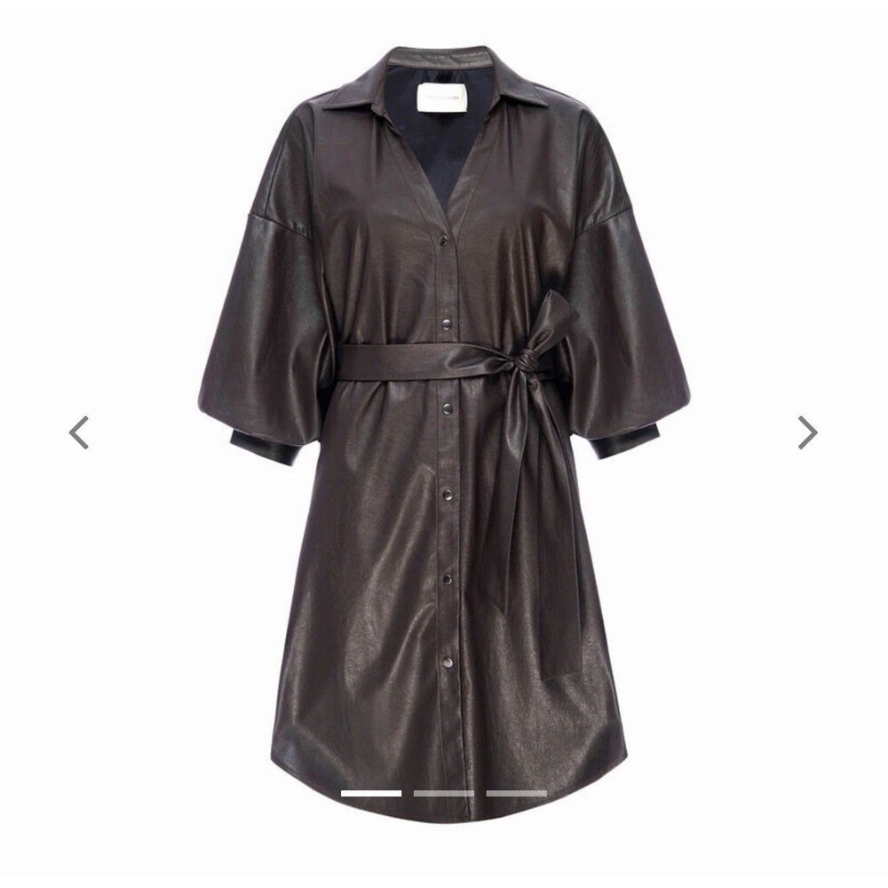 Brochu Walker The Kate Belted Vegan Leather Mini Shirt Dress Size XS Brown
